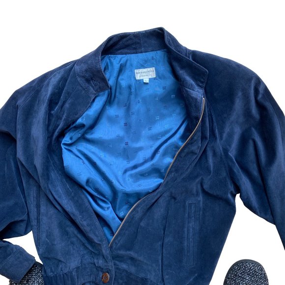 Vintage Abercrombie & Fitch Suede Aviator Military Jacket Blue 70s USA Made-L - Picture 10 of 14